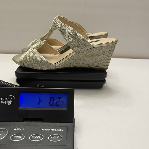 Alex Marie Martine Gold Shimmer Braided Wedges Heels Party Sandals Womens 8.5 - Picture 12 of 12